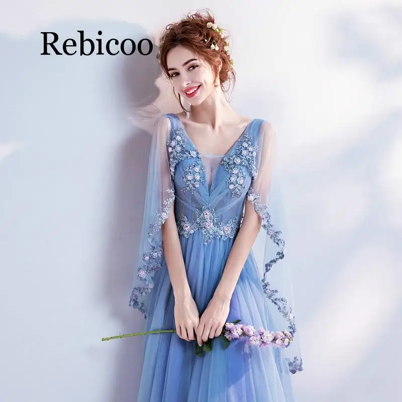 

Rebicoo 2019 A-line V-neck flower beaded elegant long temperament fairy sweet dress