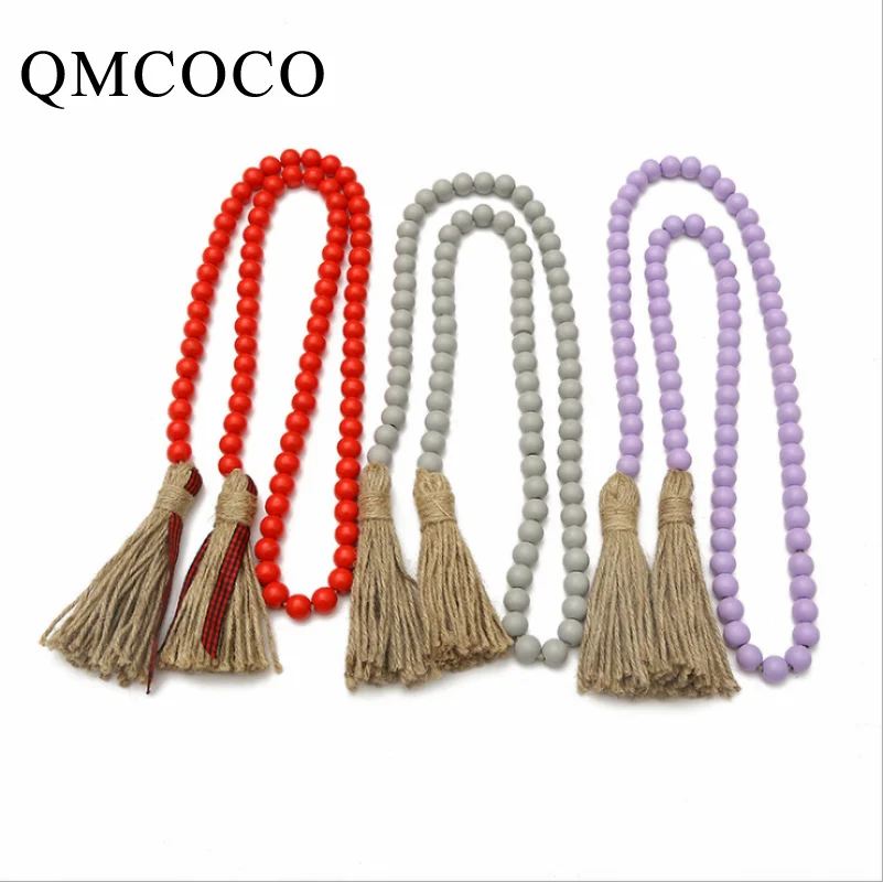 

DIY Tassel Wooden Beads Pastoral Candy Color Holiday Home Decoration Twine Beaded Bedroom Wall Decoration Wall Hanging