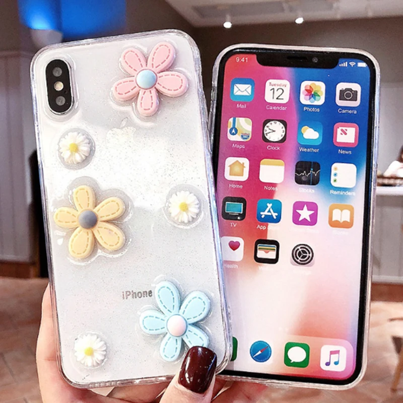 

Glitter Transparent Silicone flower Case For iPhone 12 11 Pro 7 8 6 6S Plus X XS Max X XR Cover Phone Shell Mobile Phone Bag