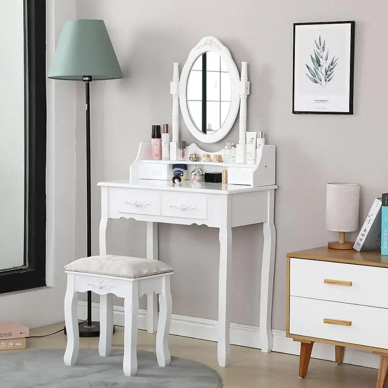 

Dressing Makeup Table Stool Mirrored Entryway Console Glass Desk Dresser 4 Drawers Bedroom Display Home Furniture HWC