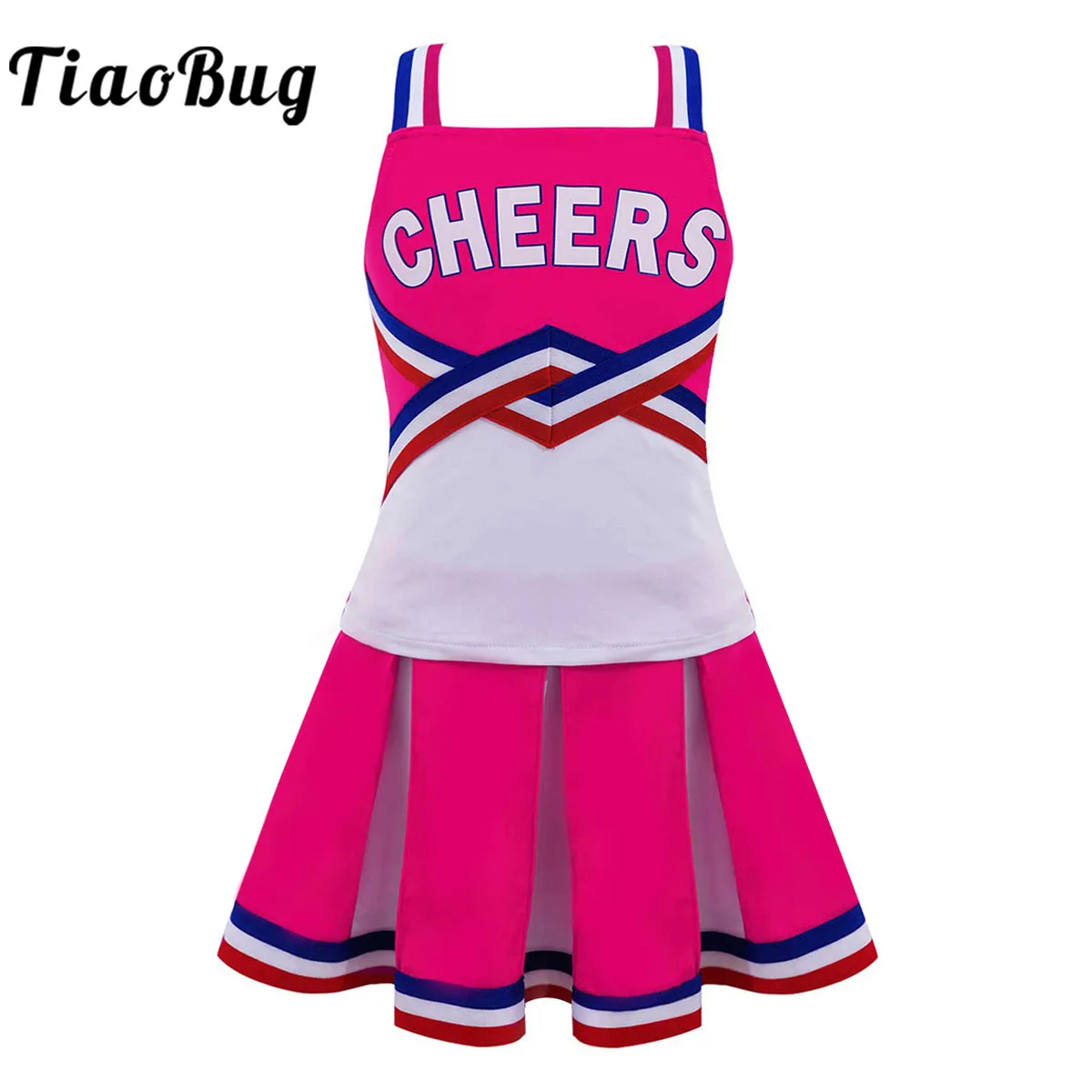 

Children Kids Girls Cheerleader Costume Schoolgirl Cheerleading Outfit for Carnival Party Halloween Cosplay Pleated Dress