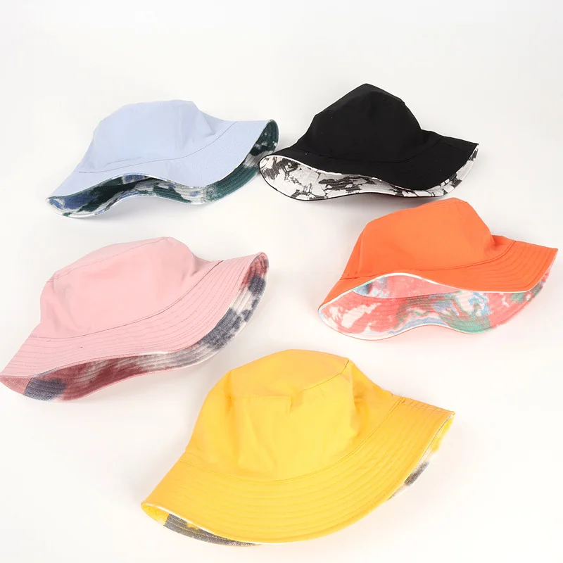 Double-sided Wearing Cap unisex Bucket Casual Cotton Flat Sun Hat Round Fisherman Hats Cool Tie Dye Visor hot | Аксессуары для