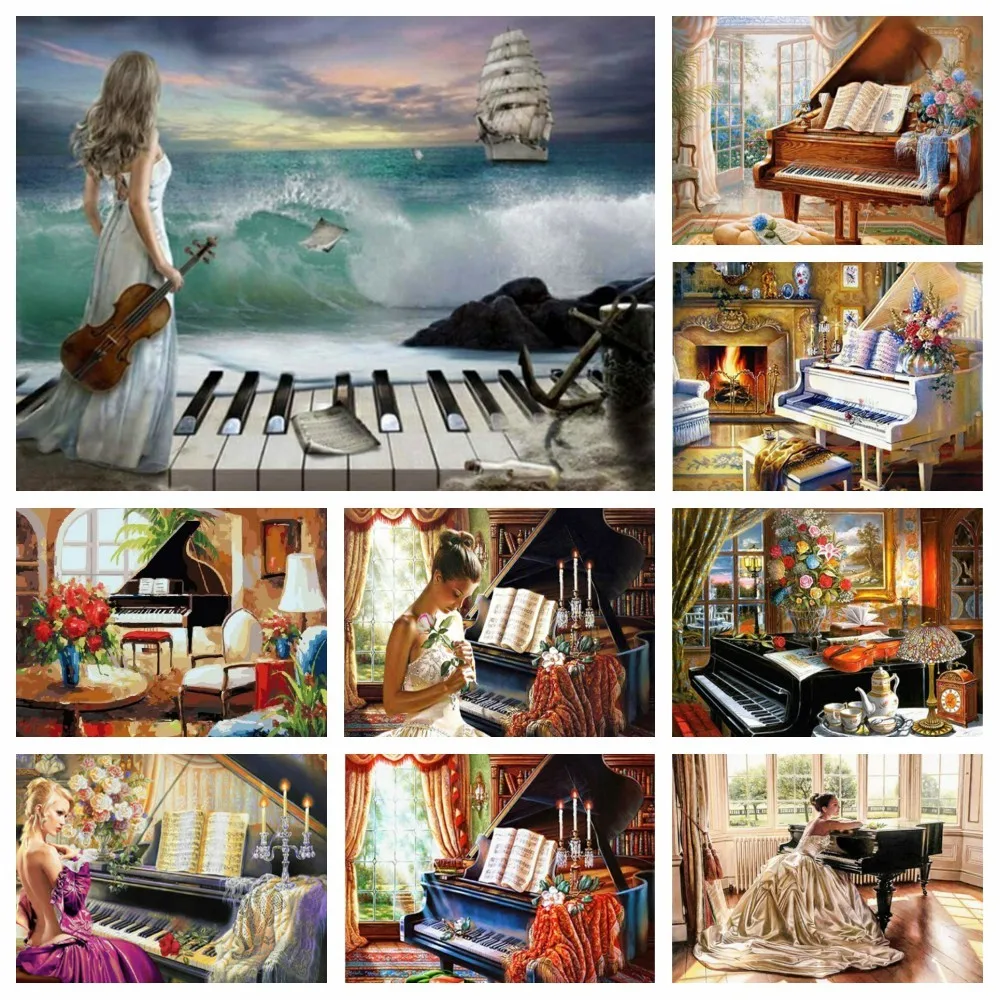 

MomoArt Diamond Embroidery Girl Piano 5D Diamond Painting Portrait Picture of Rhinestones Sea Mosaic Needlework Handmade Hobby