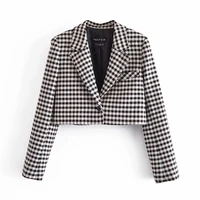 fashion women plaid crop blazer coat 2021 new za female vintage outwear casual jacket coat high streetwear outwear