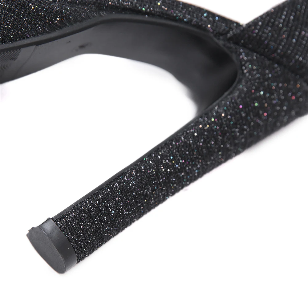 2020 Модные женские летние туфли с блестками на высоком каблуке 14 см черные