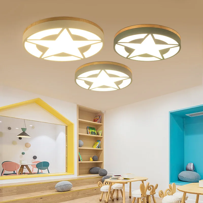 

Wood LED Ceiling Light Modern Creative Household Lighting Fixture Livingroom Dining Room Bedroom Star Pattern Cozy Ceiling Lamps