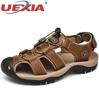 uexia male shoes genuine leather men sandals summer men shoes beach fashion outdoor casual non slip sneakers footwear size 48
