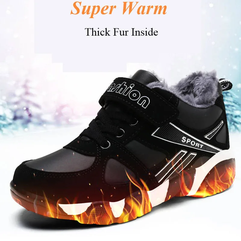 Зимняя хлопковая обувь для мальчиков спортивная больших детей бархатные теплые