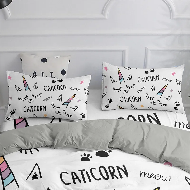 

Kawaii Luxury Cartoon 3D Bedding Set White Unicorn Print Cute Queen King Size Duvet Cover Sets Kids Gift Bedclothes Home Textile