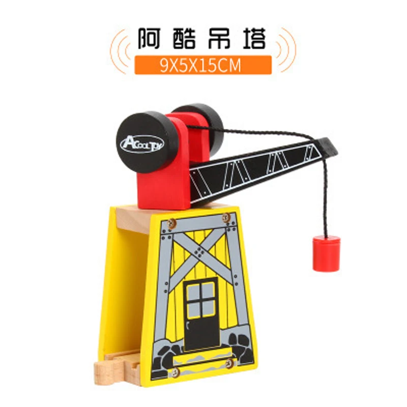 

Free shipping gift Assembled wooden track accessories crane hanging tower magnetic toys game scene compatible with wooden track