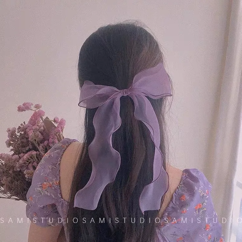 

Sweet Big Bow Organza Streamers Hair Scrunchies Soft Ponytail Elastic Hair Ties Rope Hair Accessories Girls Women Ribbon Bands