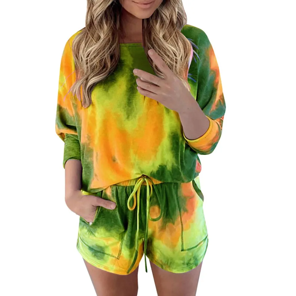 

Пижама женская с длинным рукавом, пижамный комплект, топ для ночного отдыха, короткая Пижама