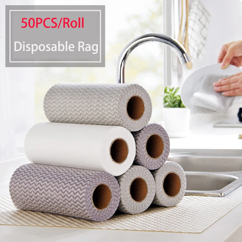 

50pcs/roll Eco-Friendly Cleaning Cloth Kitchen Cleaning Tools Non-woven Disposable Dishcloth Rags Super Absorbent Scouring Pad