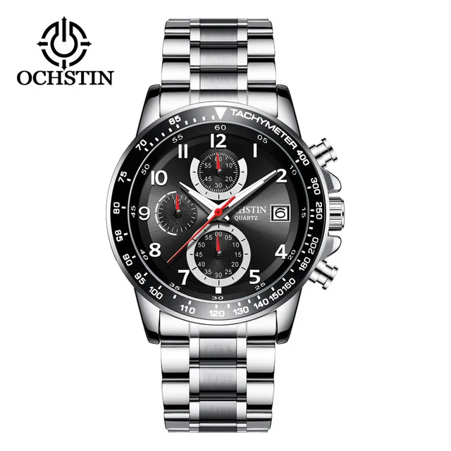Relogio masculino ochстin Роскошные однотонные полностью стальные спортивные водонепроницаемые часы мужские модные кварцевые бизнес-часы с хронографом для мужчин - Цвет: Silver