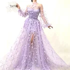 Светильник-Фиолетовое длинное вечернее платье с длинным рукавом-фонариком, прозрачное без бретелек, длинное официальное платье, вечернее платье, A0042