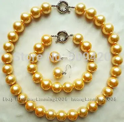 Оптовая продажа&gt Очаровательные! 10 мм Золото Морская раковина жемчужное