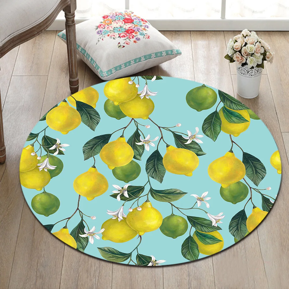 Свежий лимон дерево белый цветок листья Фрукты Круглый напольный коврик