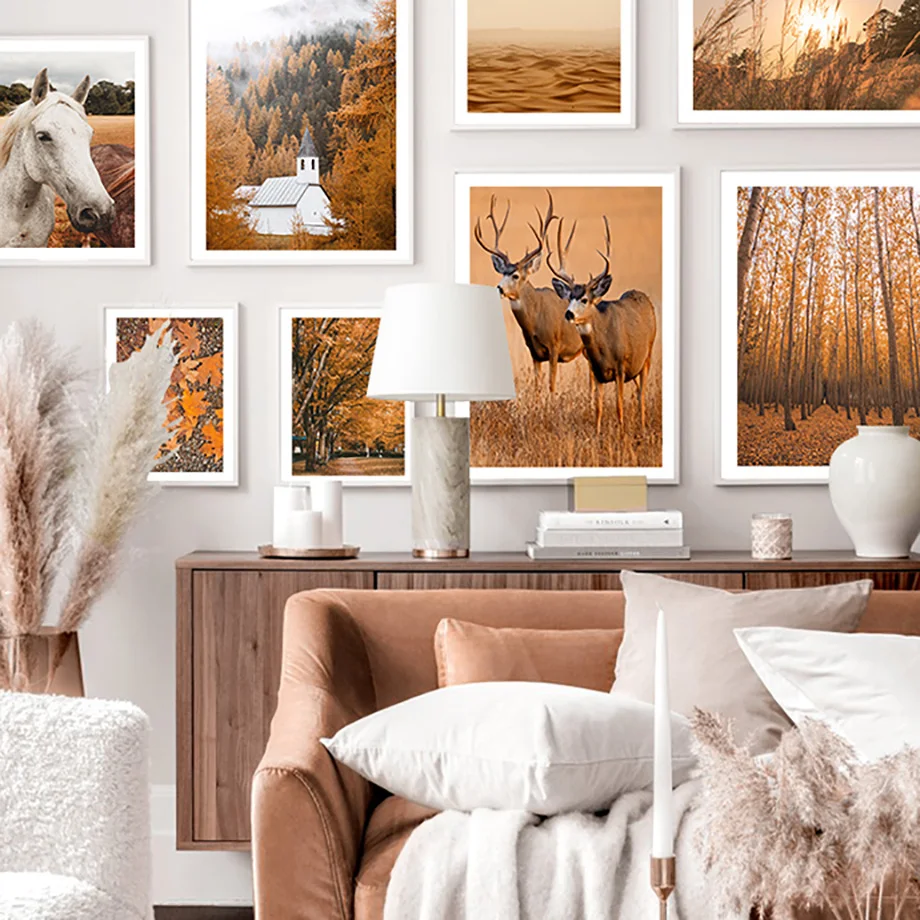 

Nordic Autumn Posters And Prints Forest Reed Dead Grass Deer Horse Wall Art Canvas Painting Wall Pictures For Living Room Decor