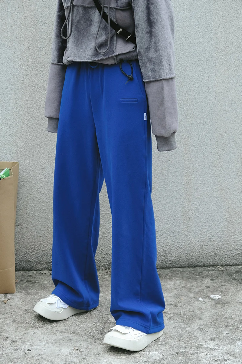 Синие повседневные женские брюки Klein зимние плюшевые утепленные прямые с