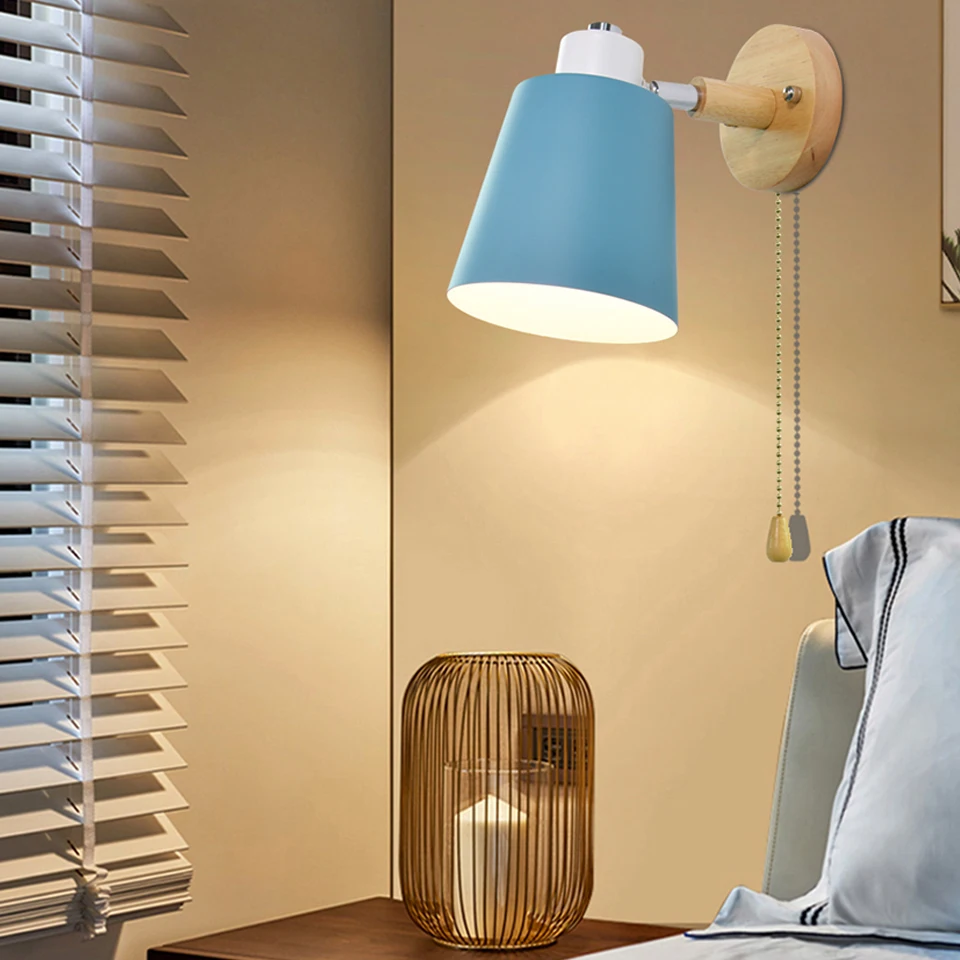 Деревянные Настенные светильники прикроватные настенные лампы с переключателем