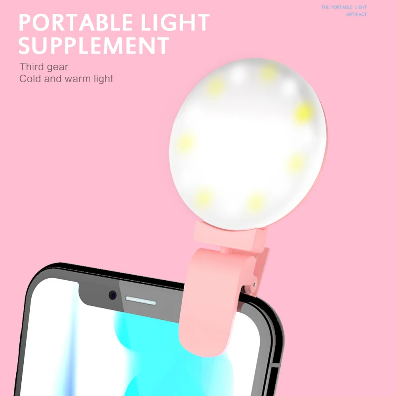 

Mobile Phone LED Selfie Ring Light Portable Three Light Settings 360° Rotation Super Battery USB Recharge Clip Light For Phone