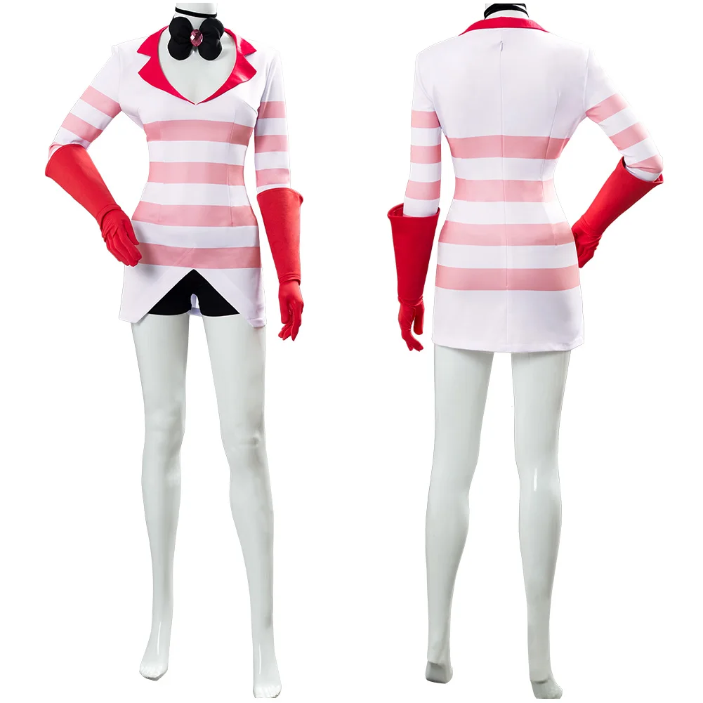 

Dust Angel Uniform Costume Pink White Stripe Shirt Women Girls Halloween Carnival Costumes