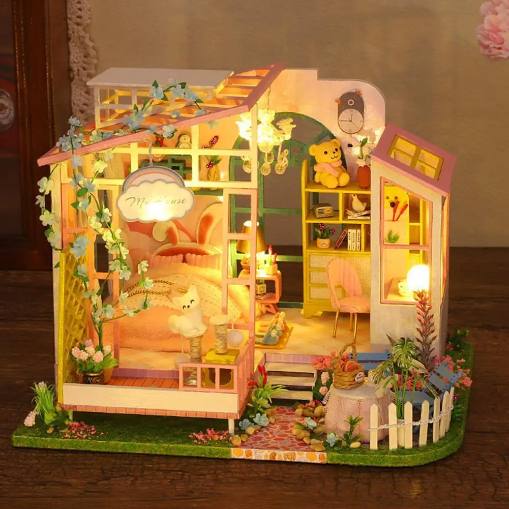 

Набор для кукольного домика «сделай сам», деревянные кукольные дома, миниатюрный кукольный домик, набор мебели со светодиодами, игрушки для...