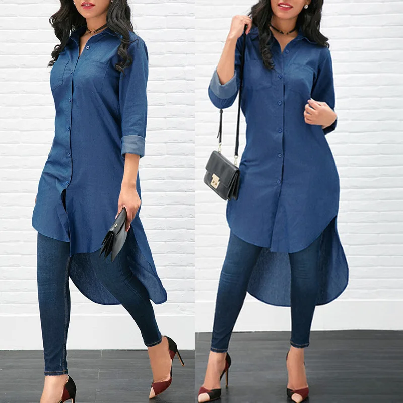 

Summer Spring T-shirt Front Short Blue Long Sleeve Blouse Muslim Fashion Tops Women Islamic Clothing Abaya Cardigan Kimono