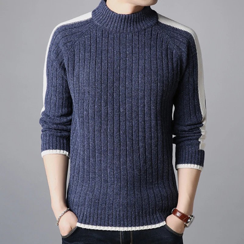 Covrlge Autumn Winter Sweater Men 2019 Arrival Casual Pullover Men Long Sleeve O-Neck Patchwork Knitted Solid Men Sweater MZM054