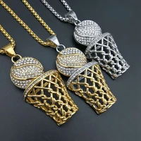 funmode hip hop stainless steel basketball design pendant necklace for women men jewelry accessories collares de moda fn141