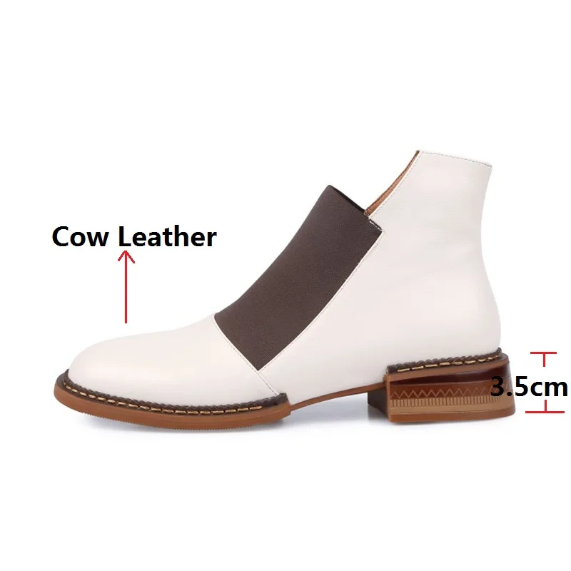 

LeShion Of Chanmeb Elegant Women Genuine Cow Leather Short Boots Autumn Winter Shoes Women Black Beige Low Heels Booties Casual