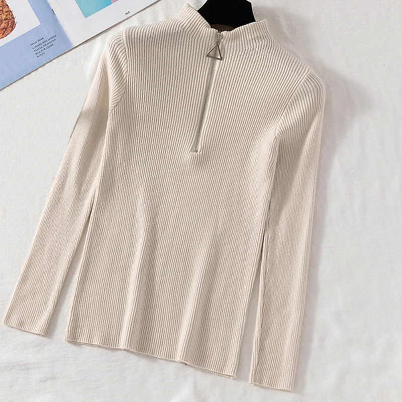 Gaganight Casual Sweater Women Autumn Winter Basic Zipper Pullover Solid Soft Knit Slim Pullovers Chic Long Sleeve Warm Jumper | Женская