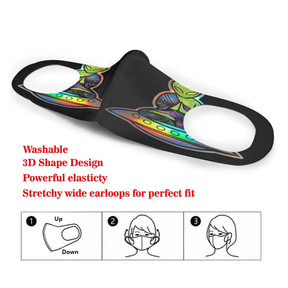 

Dust Mask Neon Alien Ufo Monk Mouth Face Cover Respirator for Adult Kid Washable Reusable Anti Pollution