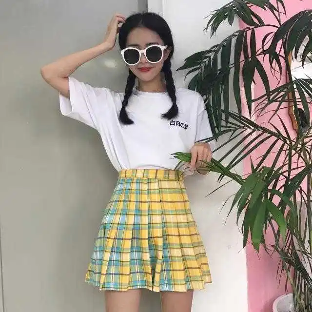

Plaid Skirt A-line 2021 Jk Skirts School Girl High Waist Uniform Short Skirt Blue Black Korean Sweetladies Cute Dress Cloths