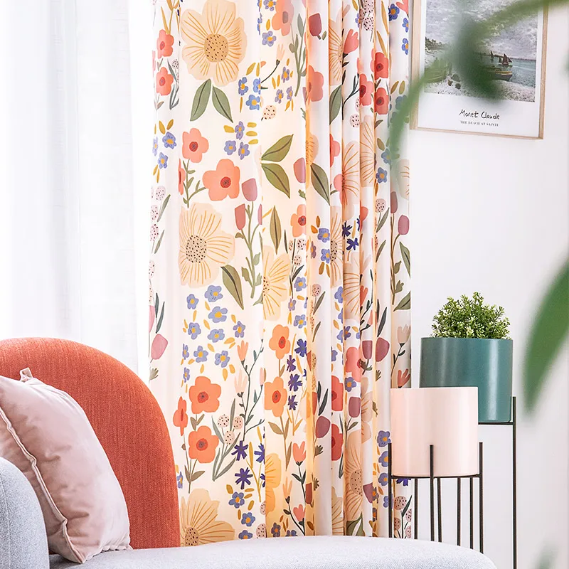 

RZCortinas Curtains for Living Room Thick Chenille Curtain with Flowers Printed Drapes for Bedroom Luxury Curtains Home Decor
