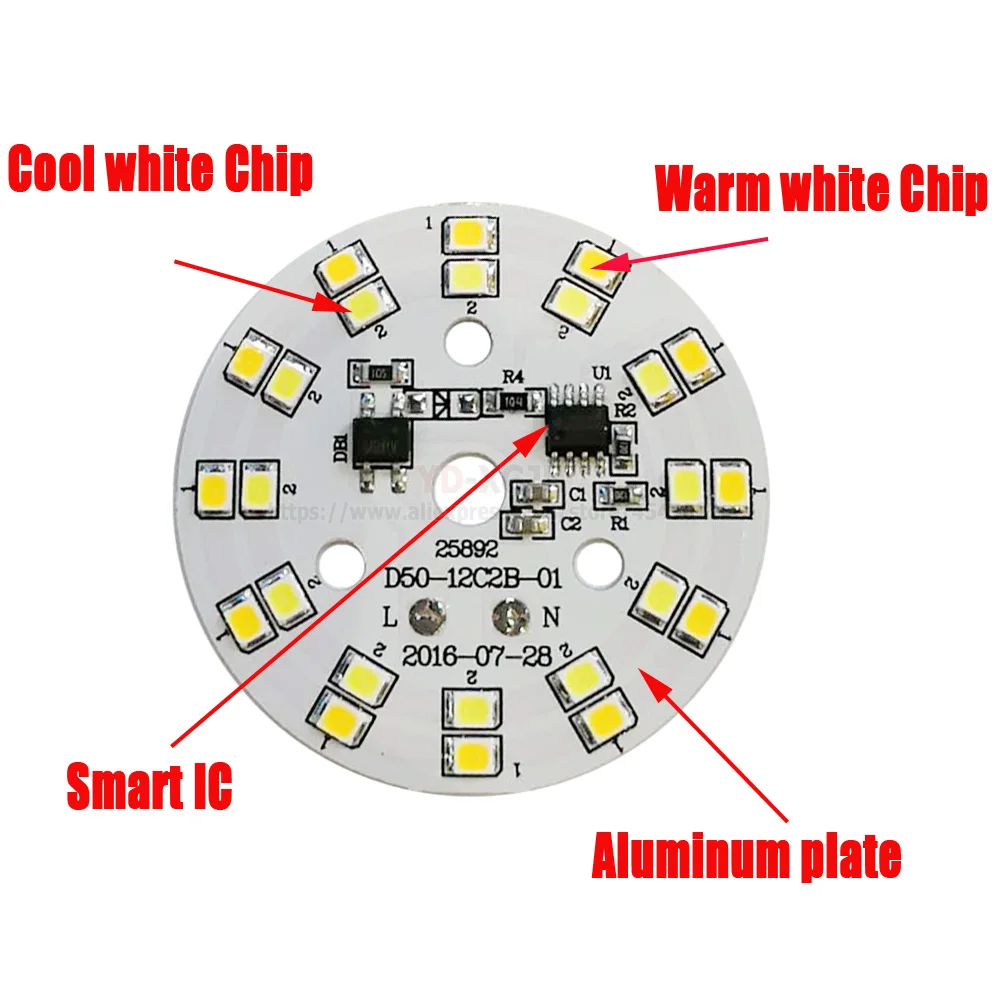 5 Вт AC220V светодиодный PCB двухцветный светильник, цветной Диммируемый SMD2835 чипы с умным IC драйвер лампы алюминиевая пластина для Светодиодный светильник s