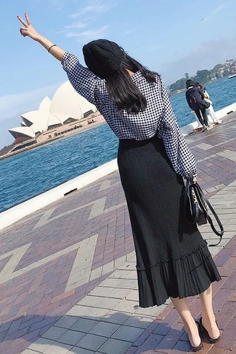 

Casual 2019 Korean Two Piece Set High Waist Plaid Brief 2 Piece Set Women Single Breasted Vintage Fashion Conjunto Feminino