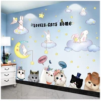 rabbits clouds wall stickers diy cats animal mural stickers for kids rooms baby bedroom children nursery door home decoration
