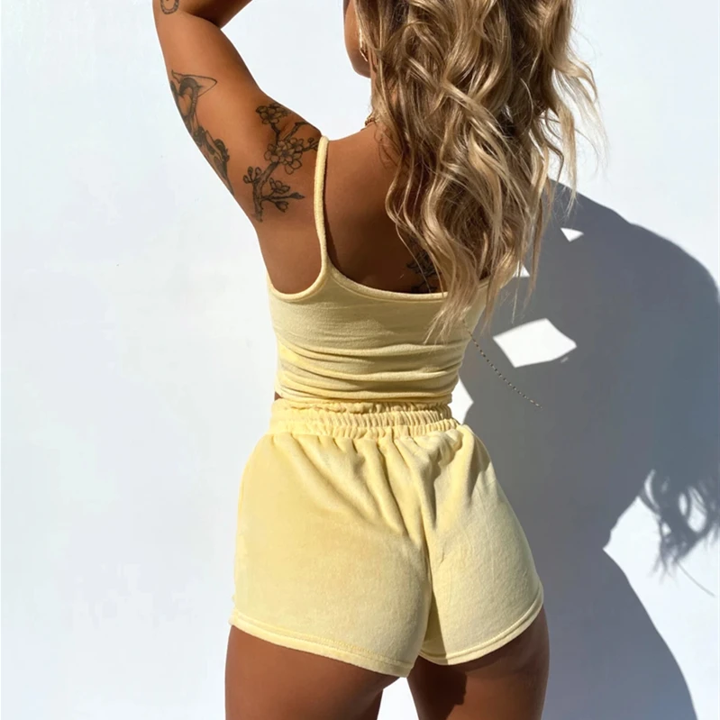 

Women's Sexy 2Pcs Set Cropped Shirt + High-Waist Shorts Lace-up Casual Run Elastic Sports Butterfly Inwrought Streetwear Suits