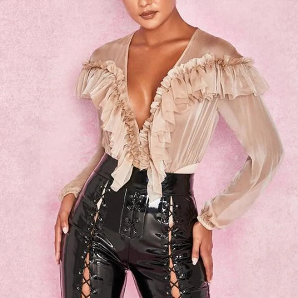 Женский комбинезон с длинными рукавами кружевной женский боди сексуальный топ