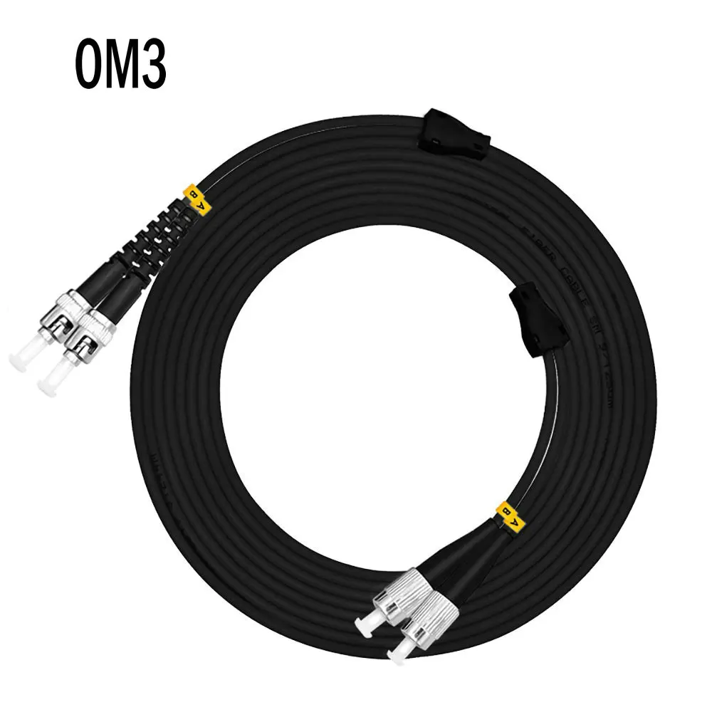 

Outdoor Armored 15 Meters ST-FC Duplex 10 Gigabit 50/125 Multimode Fiber Optical Cable OM3 Black 10GB ST to FC Patch Cord Jumper