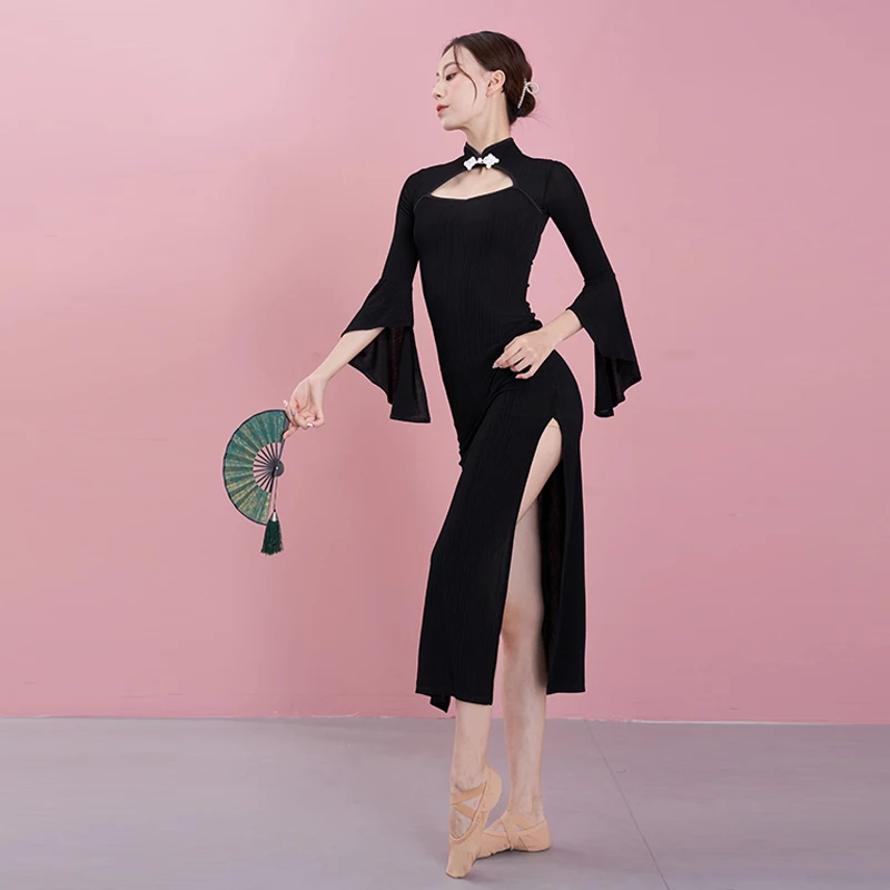 

Chinese Folk Dance Dress Women Split Classical Dancewear Fairy Stage Costume Lyrical Dancer Outfit Festival Clothing 2021