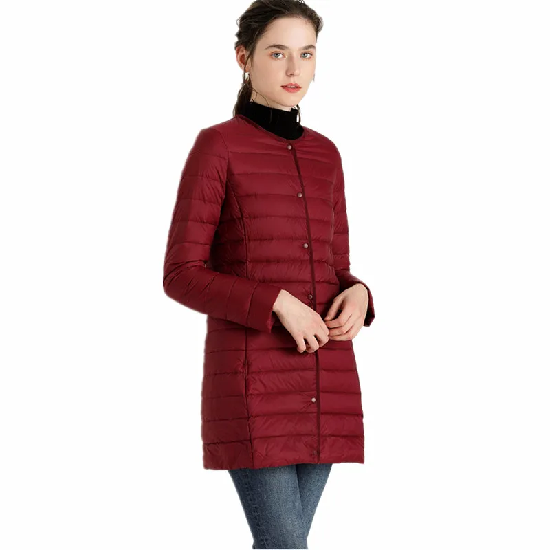 Однобортное женское длинное пуховое пальто с круглым вырезом зимняя новая
