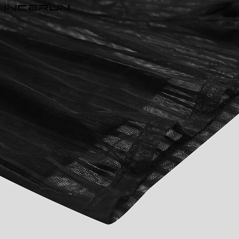 

Men Mesh Sets Transparent Sexy Homewear Short Sleeve O Neck T Shirt Shorts Nightwear Party Men Suits Streetwear S-5XL INCERUN