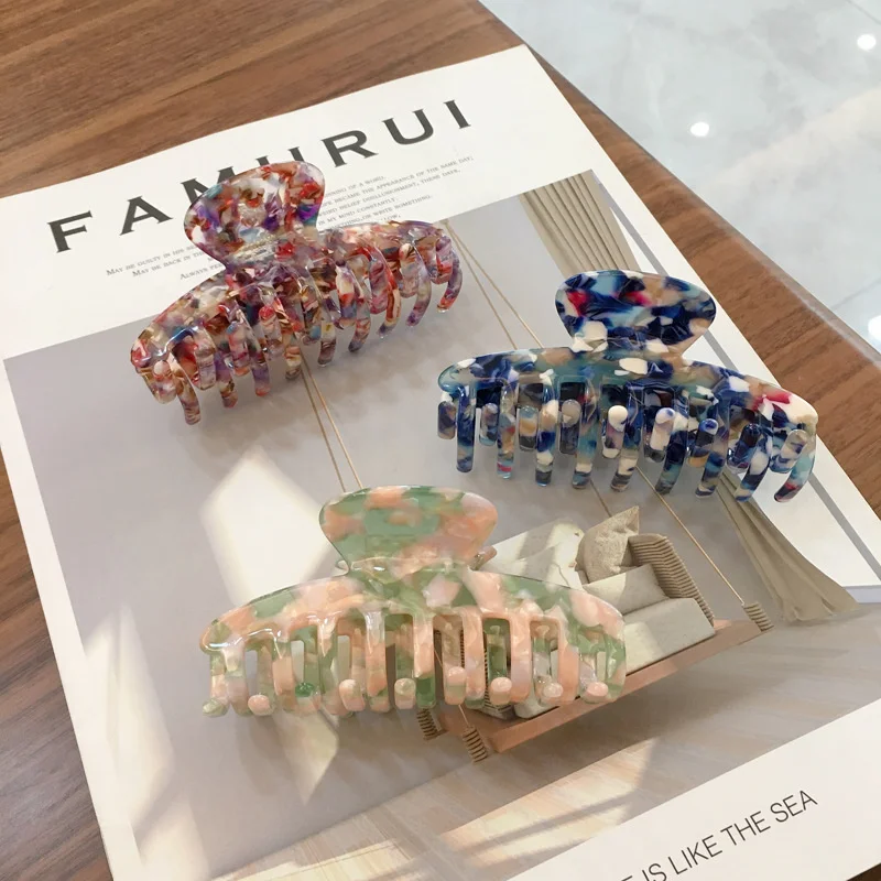 

2020 New INS Korean Accetate Print Acrylic Hairpins Hair Clip Crab Hair Claws Clamp For Women Hair Accessories Headdress