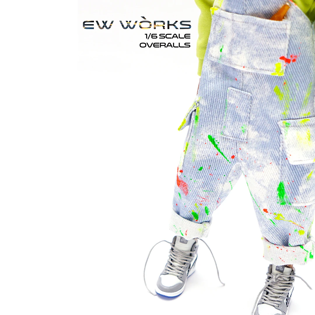 

1/6 Female Overalls Jeans Clothing Accessories Jumpsuit Spray Dyed Handmade Ink Splash Fit for 12" Action Figure Body
