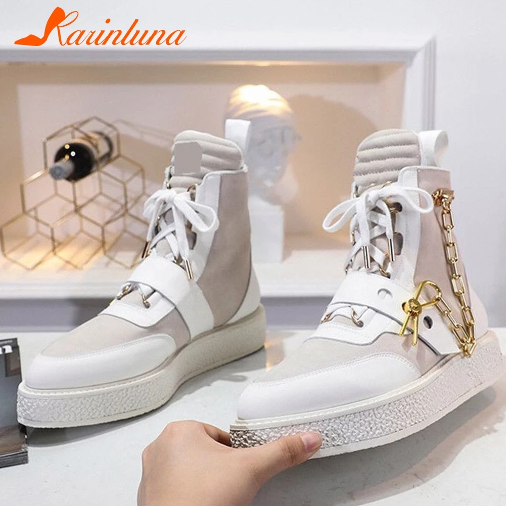 

KarinLuna New Autumn Brand Design Platform Booties Ladies Genuine Leather Ankle Boots Women Fashion Decorating Flat Shoes Woman