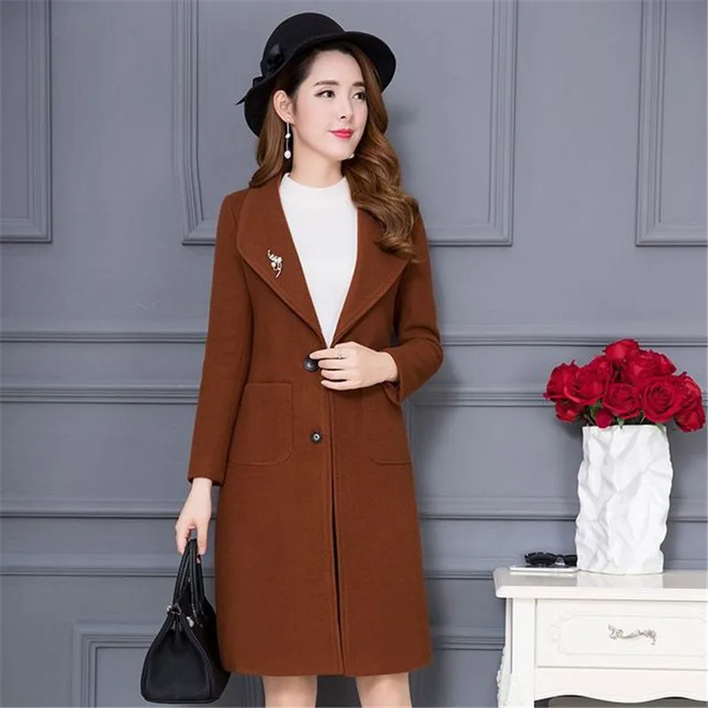 2019 Outerwear Overcoat Autumn Winter Women Wool Coat New Fashion Long Single-breasted Slim Type Coats Female A917 | Женская одежда