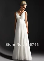 free shipping 2016 new style sexy brides maid dresses v neck white chiffon custom size crystal beading empire wedding dress