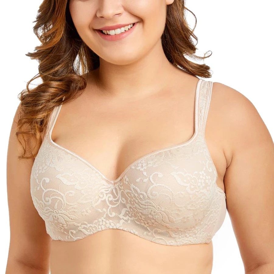 Женский кружевной бюстгальтер на косточках с цветочной вышивкой размера плюс